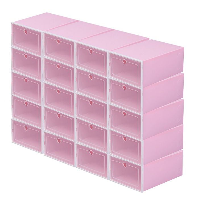 lot de 20 boîtes à chaussures (rose) indépendante - empilable - boîte de rangement en plastique 33 x 23 x 14cm, meuble a chaussures